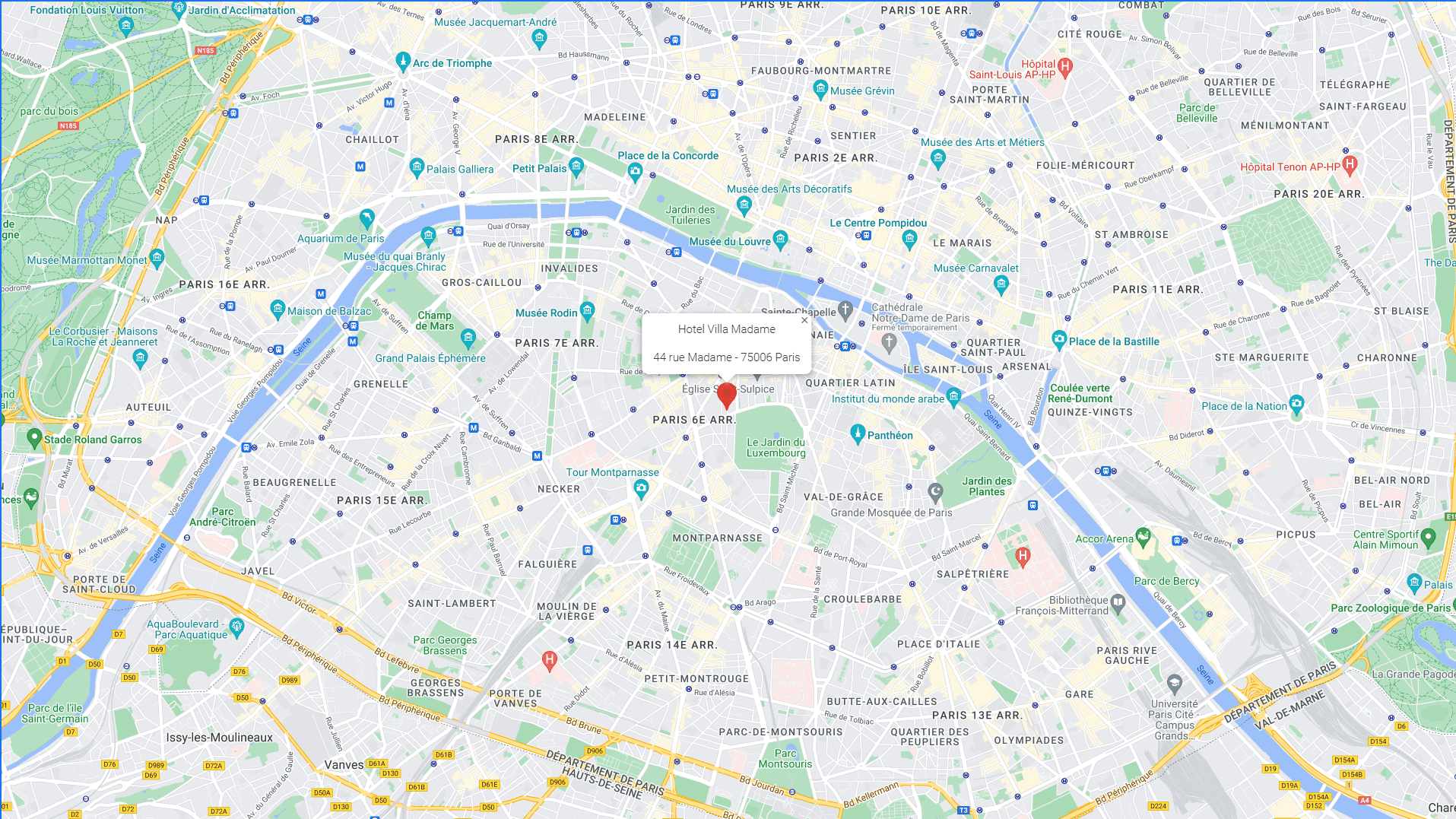 Plan de l'Hotel Villa Madame à Paris Saint-Germain-des-Prés, Rive Gauche